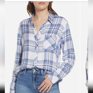 Rails White and Blue Plaid Button-Down Shirt
